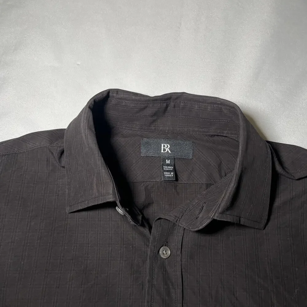Banana Republic Sz M Dark Brown Men Tailored Slim Fit Poplin Dress Shirt Cotton